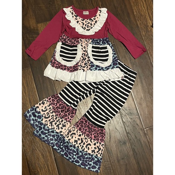 Unbranded Other - NEW Boutique Animal Print Ruffle Tunic Dress & Leggings Girls Outfit 4/5
